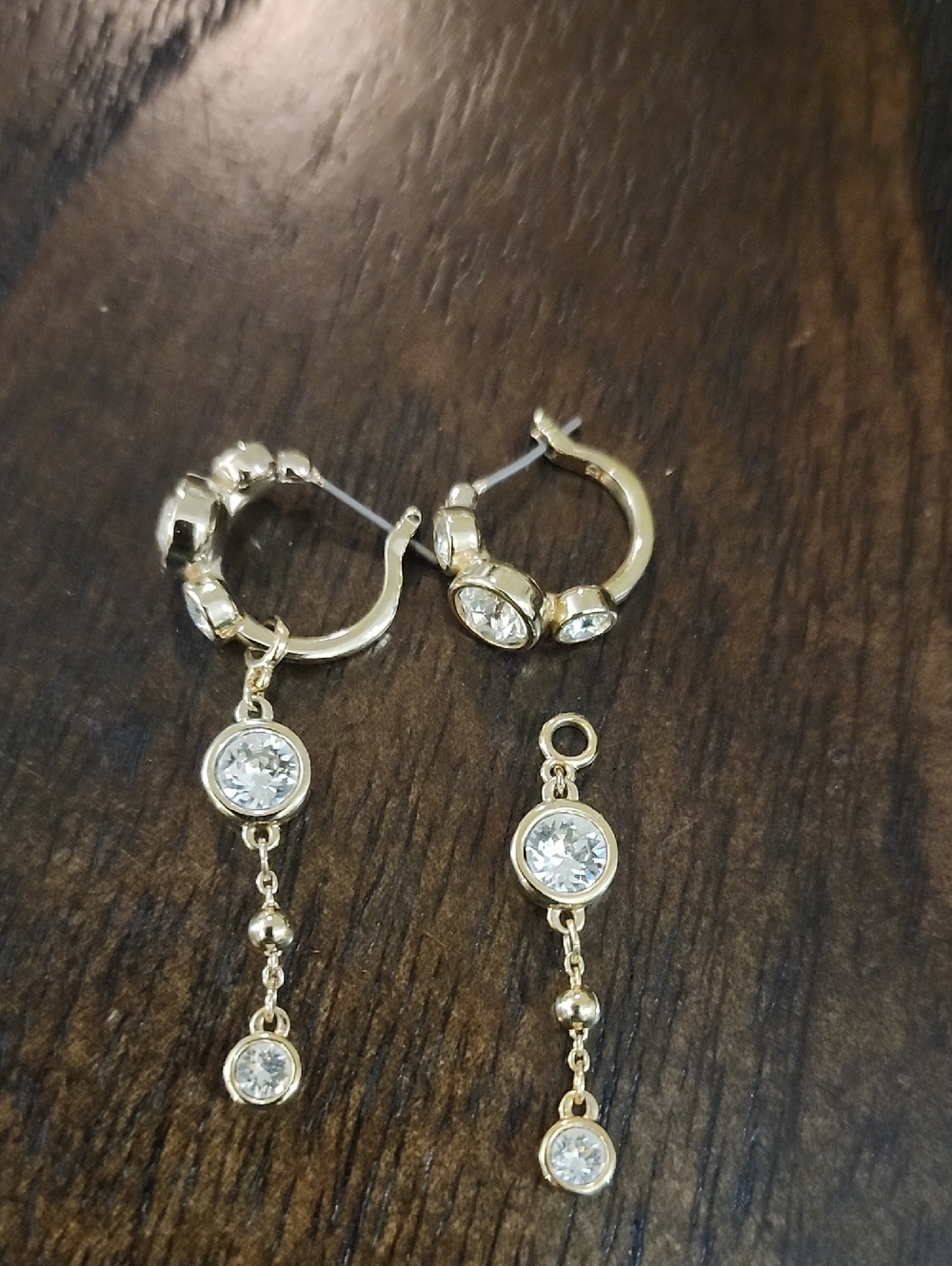 Swavorski Gold Dangling CZ Hoop Earrings